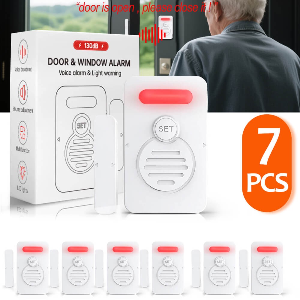 Voice Door Alarm Wireless Doorbell Magnetic 3-Level Volume Speaks Aloud 90 dB ×7