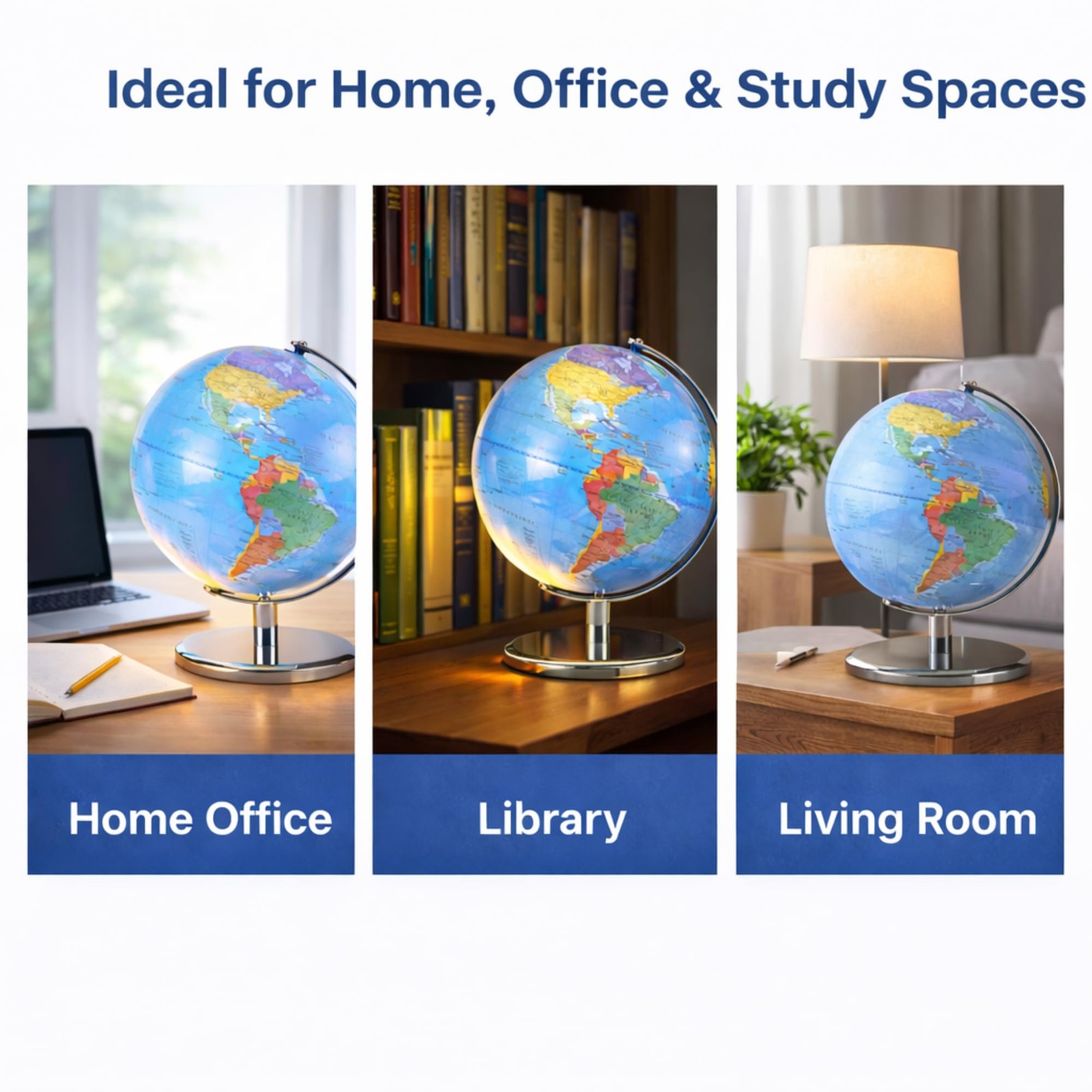 LED Illuminated World Globe with Chrome Rotating Stand – Desk Display Globe w...