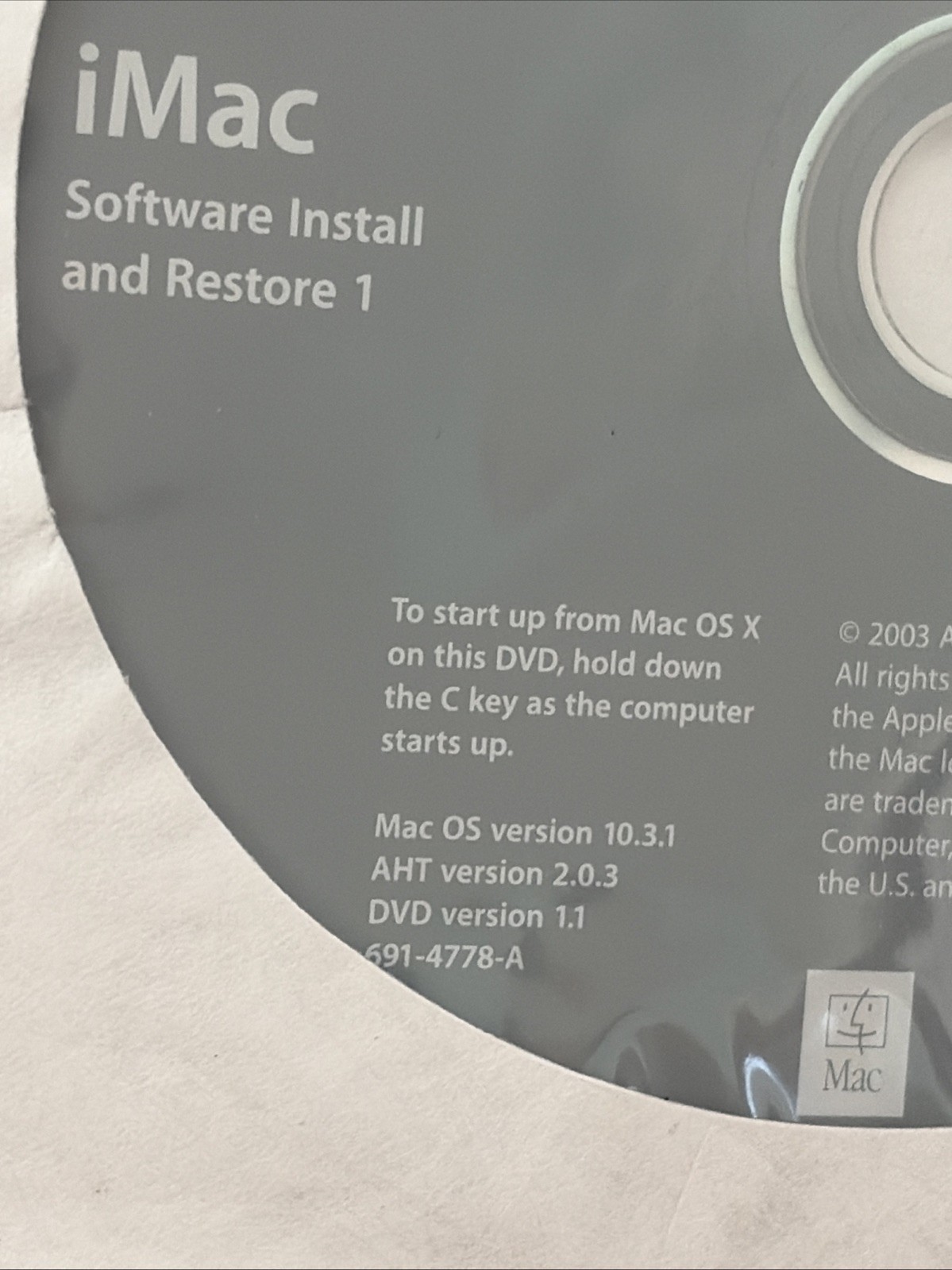 VTG 2003 Apple iMac OS X Version 10.3.1 Install Discs Set
