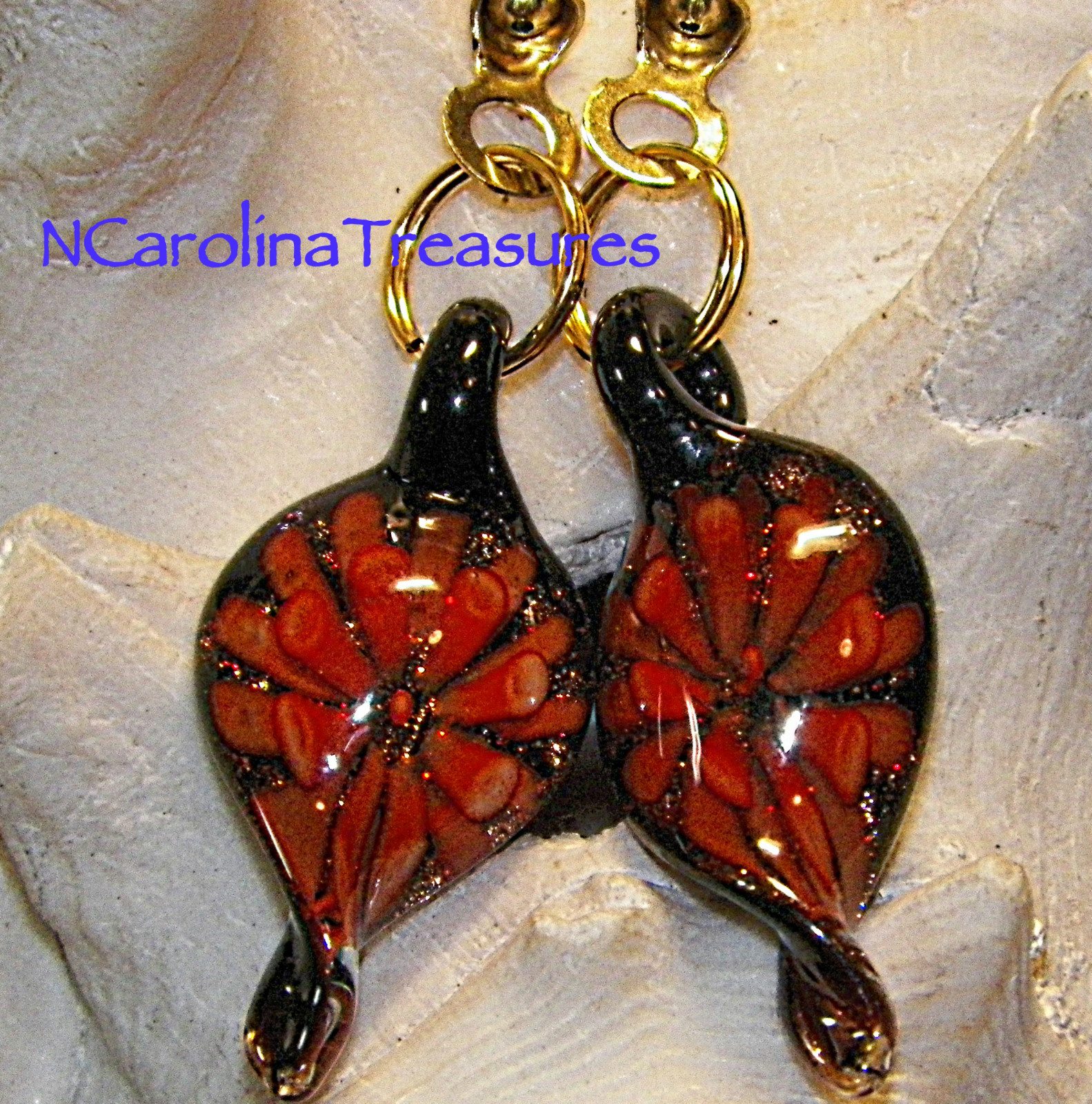 HANDCRAFTED GLASS CEILING FAN SWITCH PULL LEAF DESIGN RED FLORAL BURST SM PAIR
