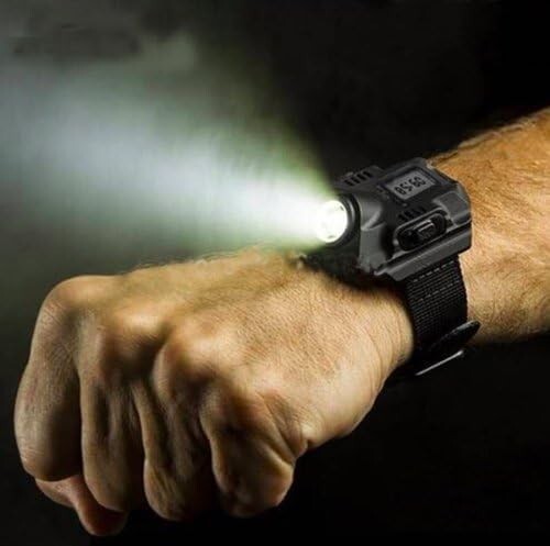 Waterproof LED Tactical Display Rechargeable Wrist Watch Flashlight Multi Tools
