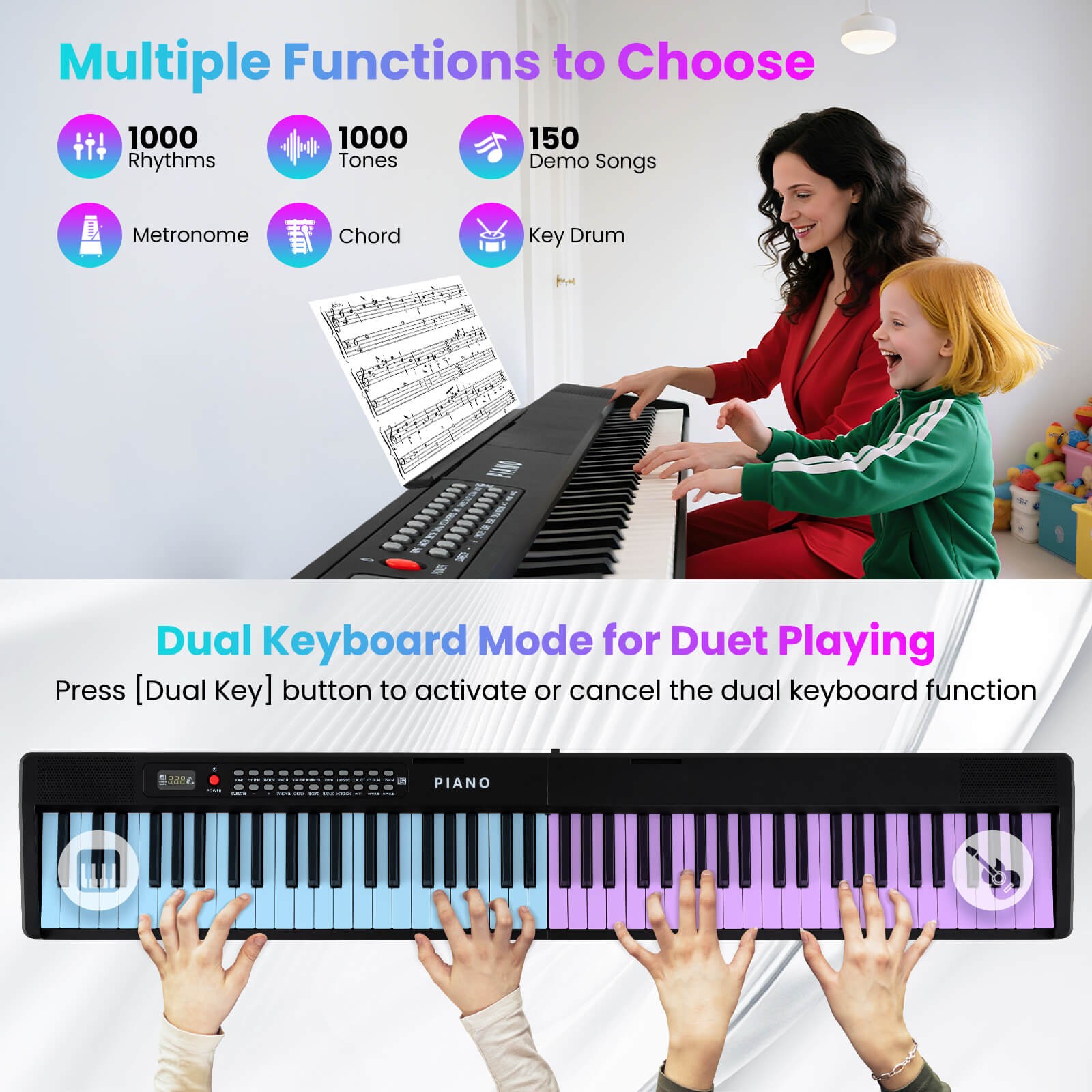 88-Key Piano Keyboard Foldable Full Size Semi Weighted Electronic Keyboard