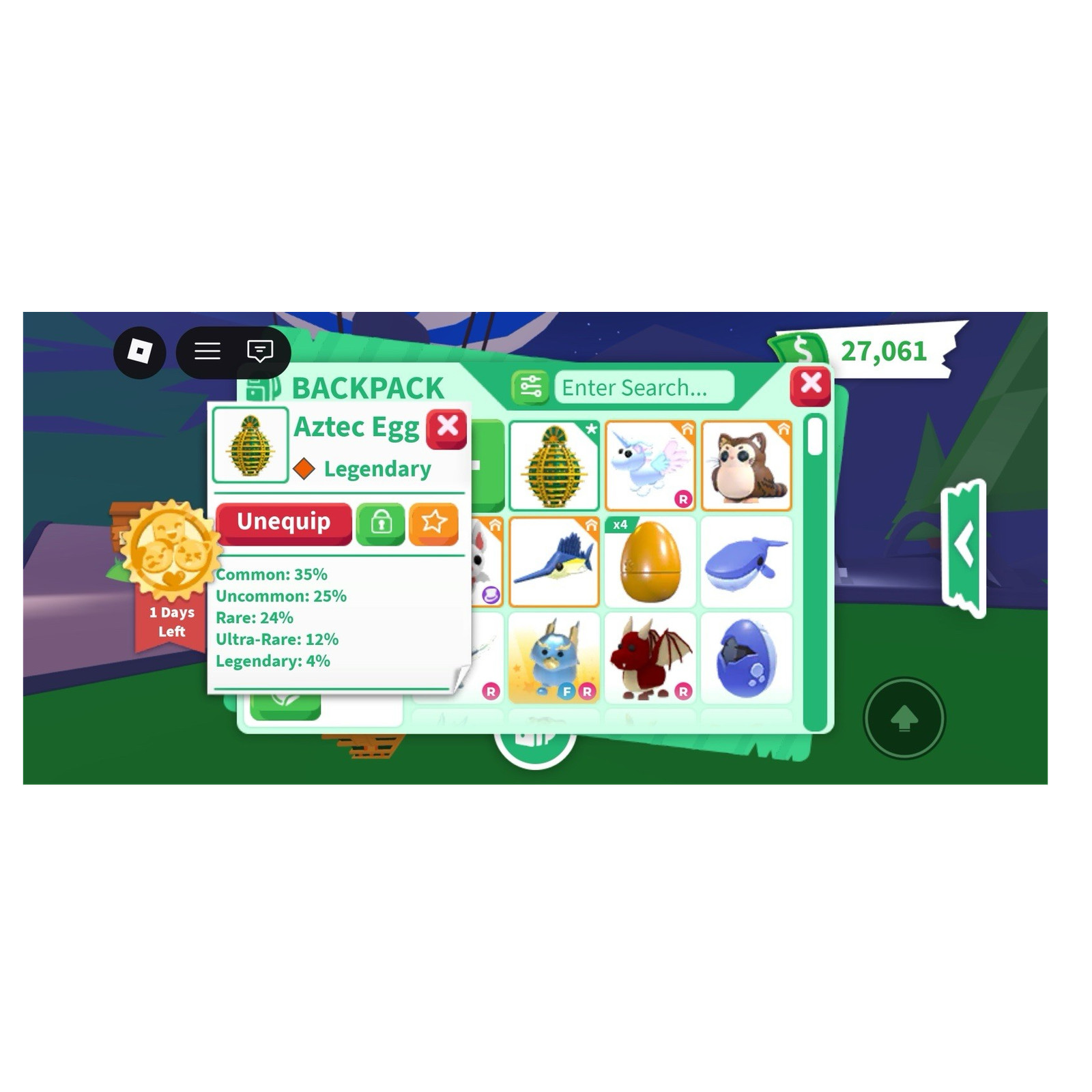 Adopt Me Aztec Egg Legendary In-Game Item Collectible