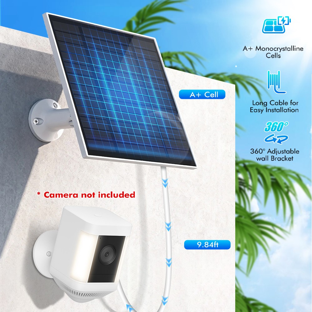 Solar Panel for Security Camera, 10W Solar Charger with Micro USB & Type-C Port