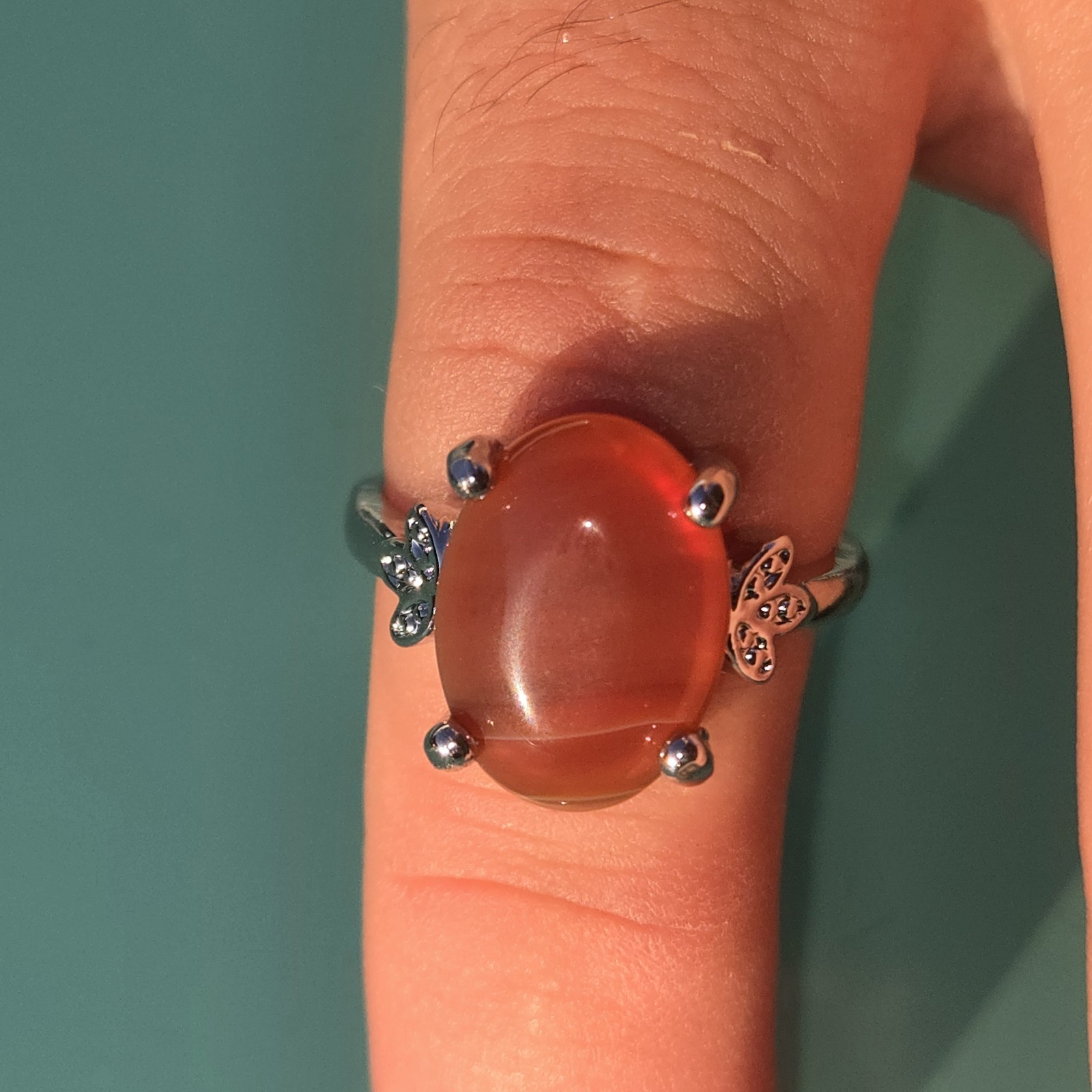 Orange Gemstone Ring with Butterfly Design Fairycore Cottagecore