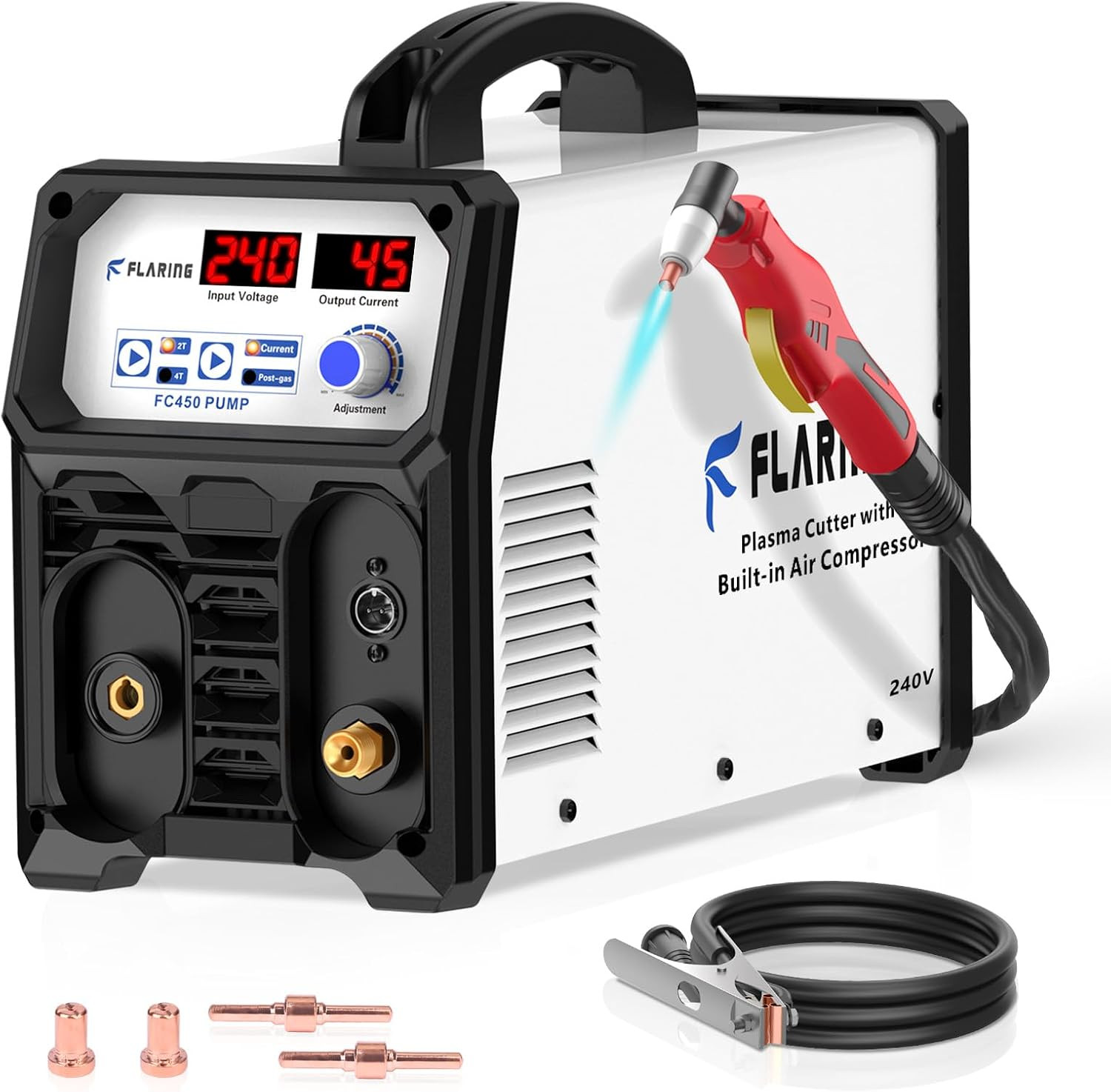 240V Plasma Cutter with Built in Air Compressor 45A IGBT Inverter Digital Plasma