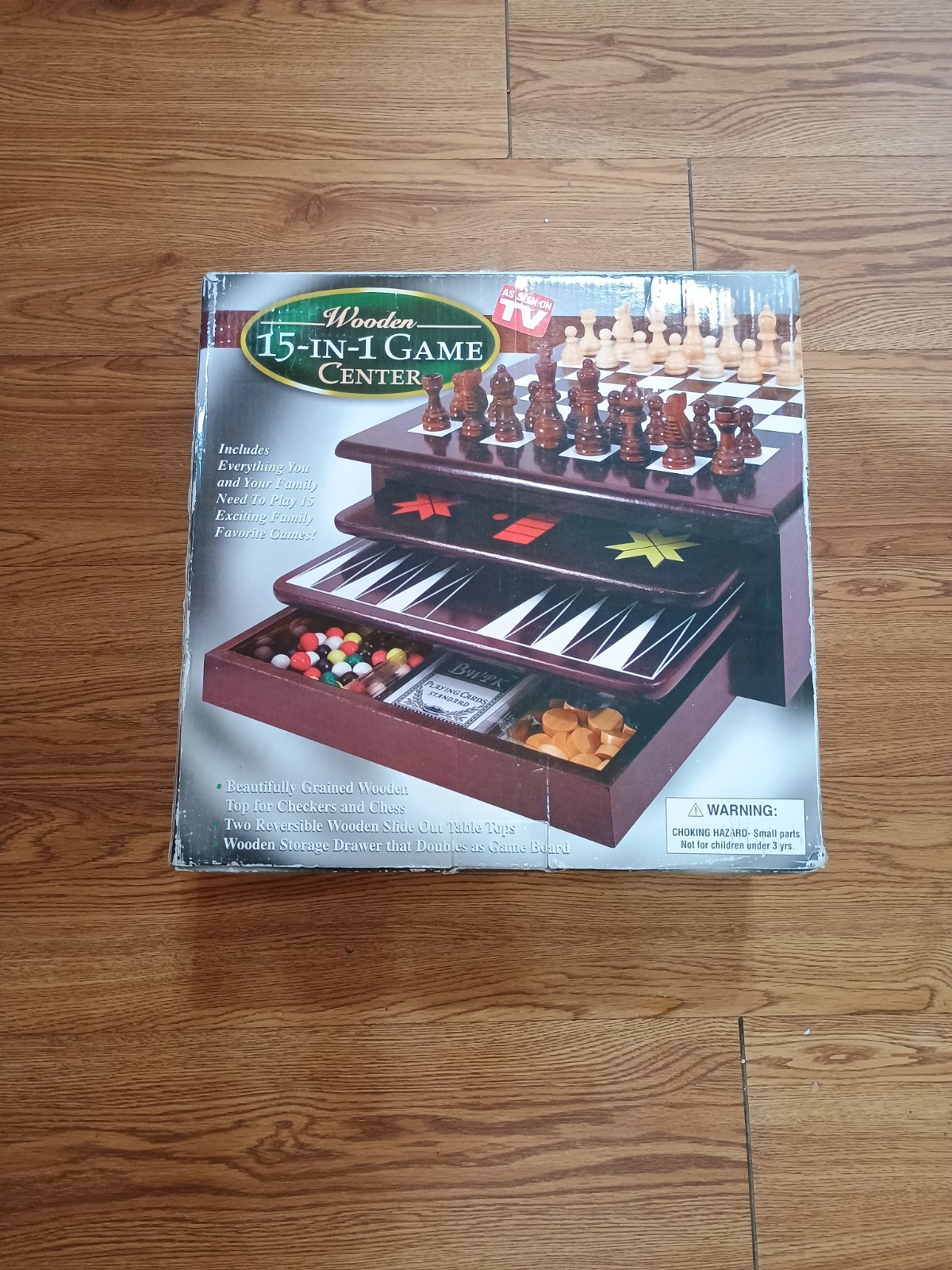 As Seen On TV Wooden 15-in-1 Game Center NIB Mahogany Table Set