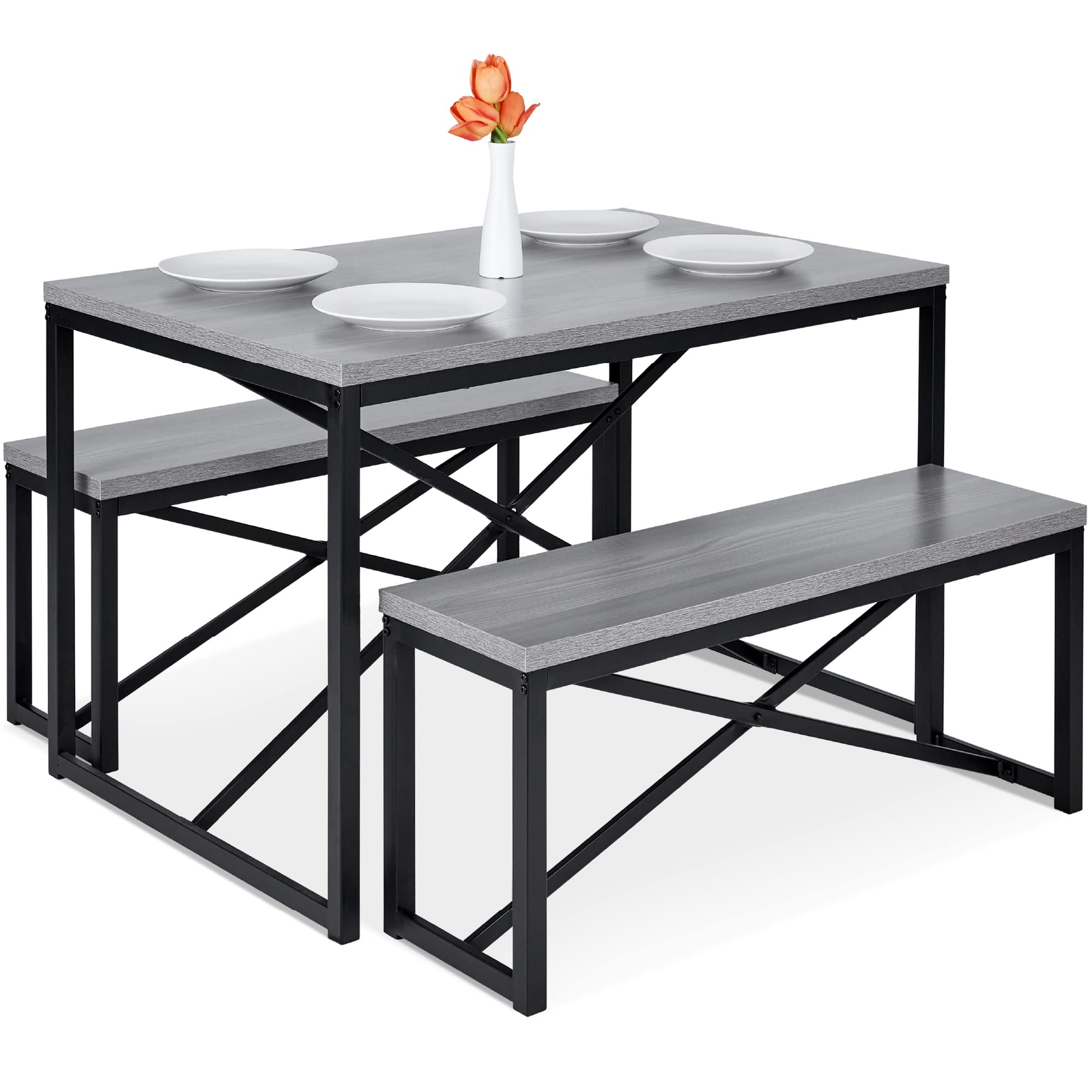 Best Choice Products 45.5in 3-Piece Bench Style Dining Furniture Set, 4-Person S