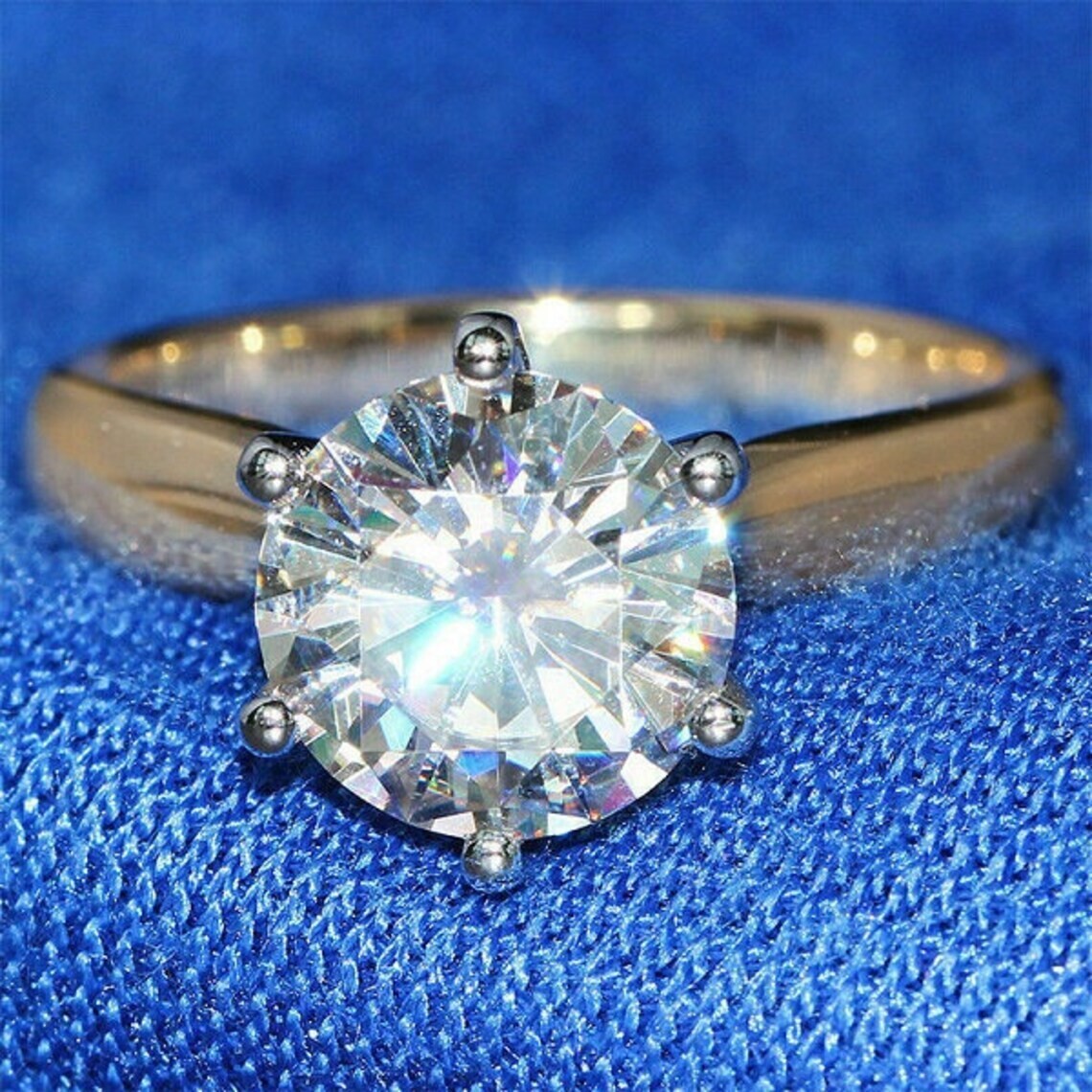 3.20 Ct Round Cut White Diamond Lab-Created Engagement Ring 14K Yellow Gold Over
