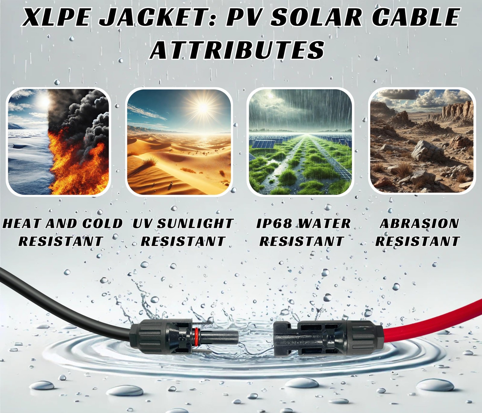 WindyNation 12 AWG 100ft Black + 100ft Red PV Solar Panel Extension Cable
