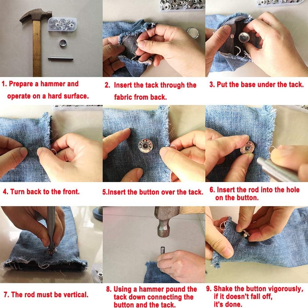 20 Pieces Jeans Button Tack Buttons Snap Fastener Press Studs Metal Style 4