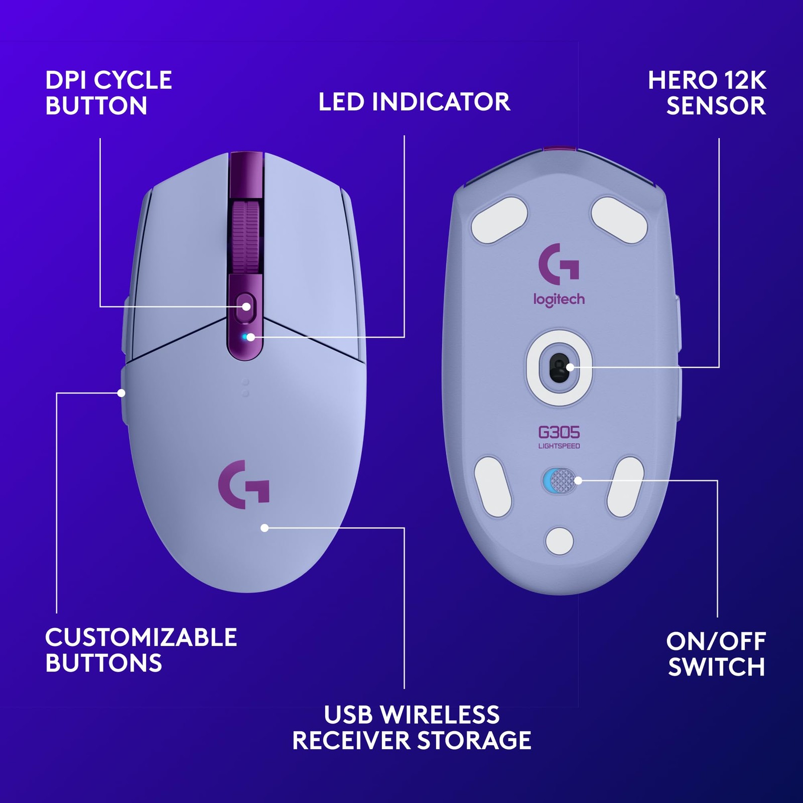 Logitech G305 Lightspeed Wireless Gaming Mouse Hero Sensor 12000 Dpi
