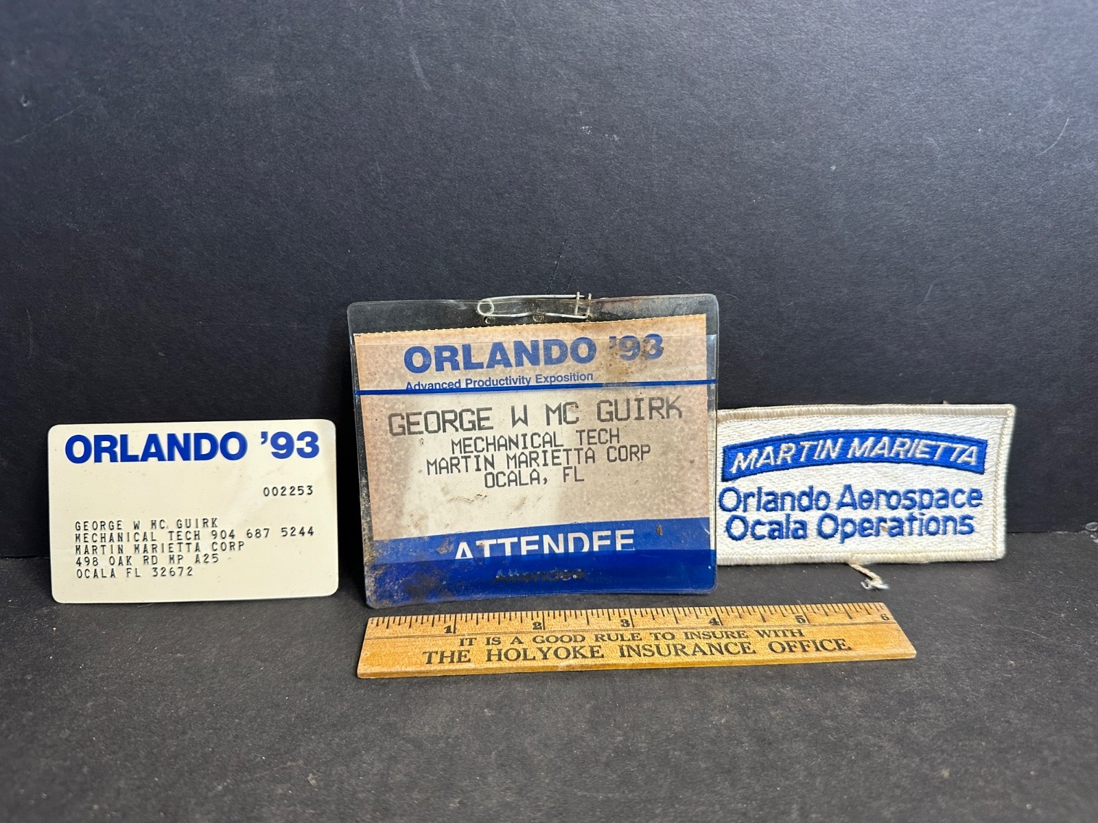 1993 Martin Marietta Patch & ID Cards, Orlando & Ocala FL, Aerospace