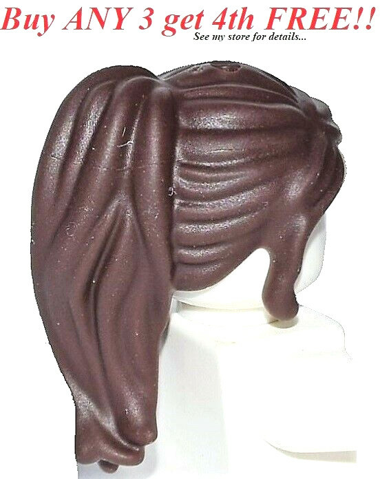 ☀️NEW Lego Minifig Hair Girl DARK BROWN Long Ponytail Side Bangs Female women