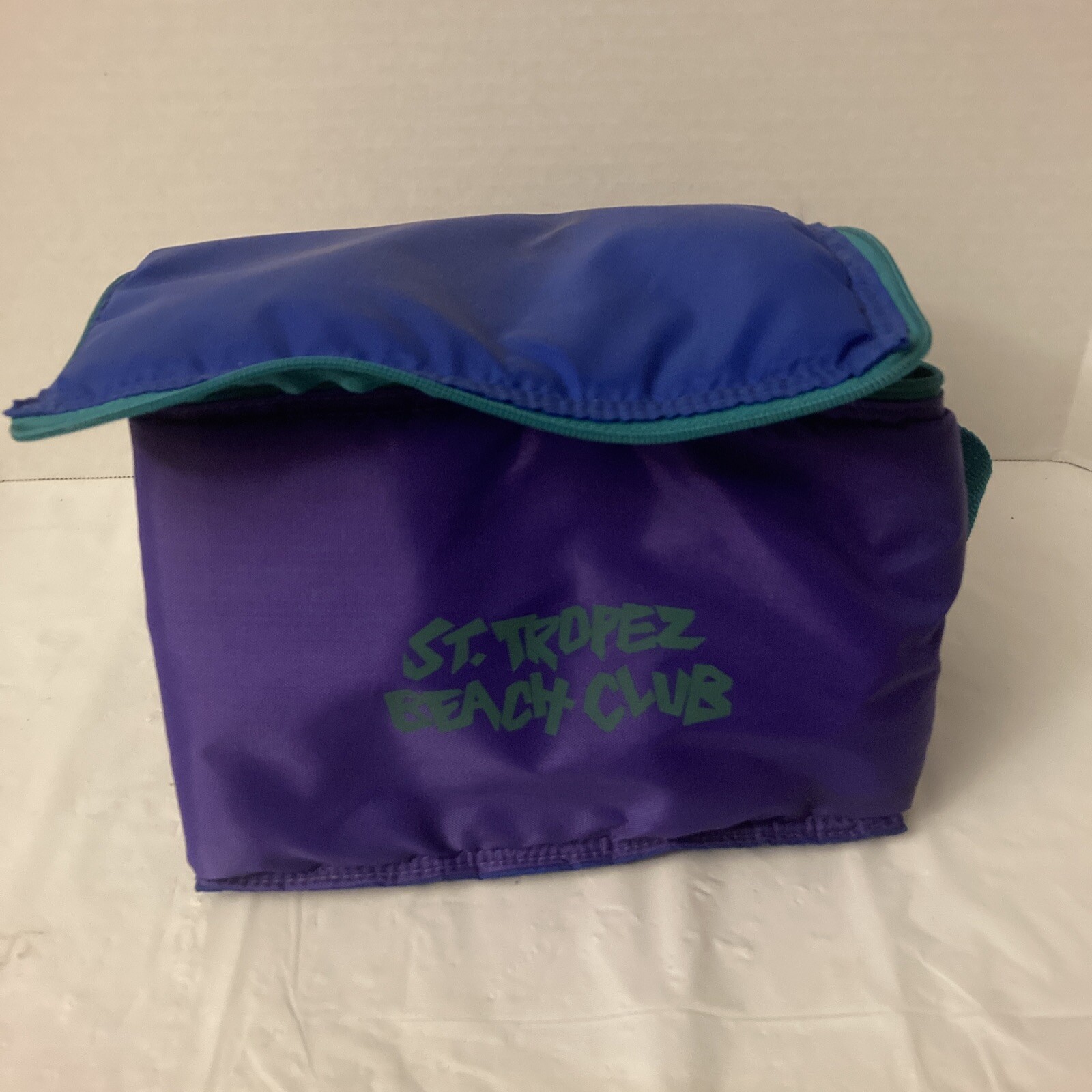 Vintage ST TROPEZ BEACH CLUB 6 Pack Can Soft Teal/Purple Nylon Cooler 90’s