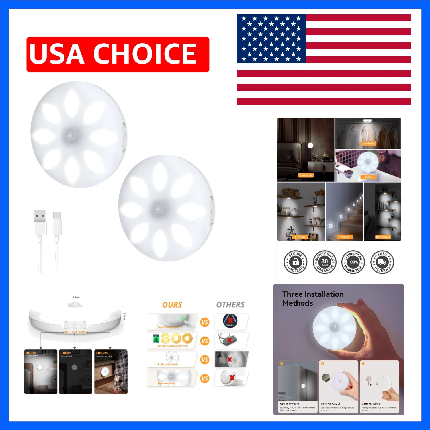Motion Sensor Under Cabinet Lights, Wireless LED Light Bar with Built-in Rech...