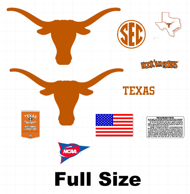 Like Texas Longhorns football helmet decals 8 mil convex gear wrap