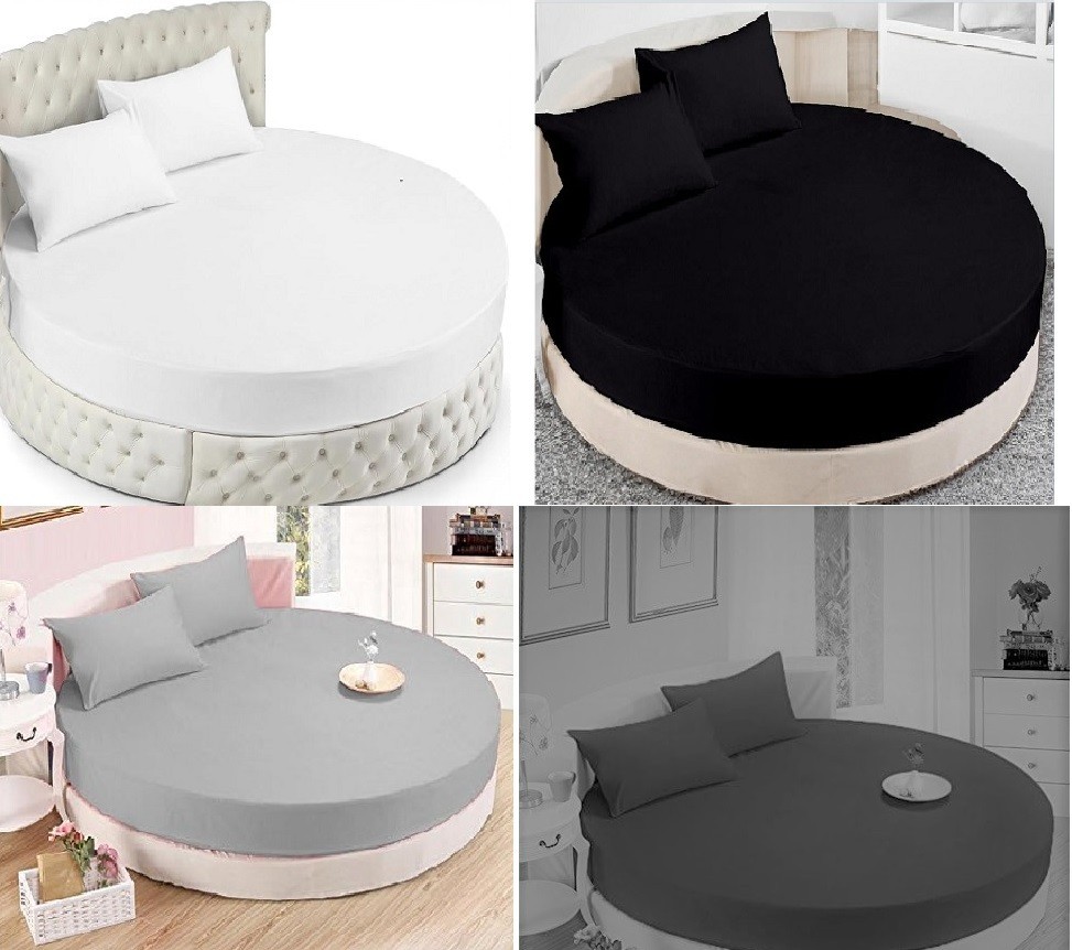 4 PC Round Bed Sheet Set - Solid 600 TC Egyptian Cotton - Pocket Upto 20" Inch -