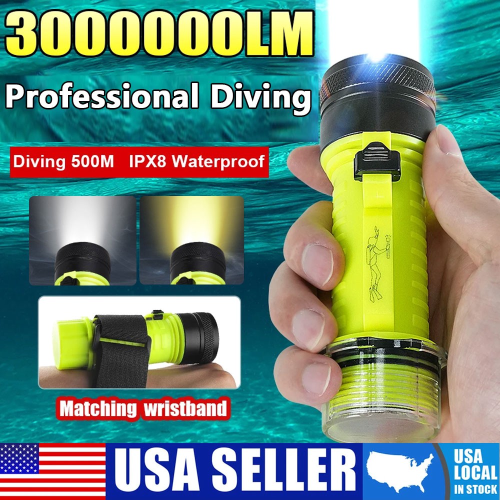 Diving Flashlight 100M Waterproof Scuba Torch TypeC Rechargeable Underwater Lamp