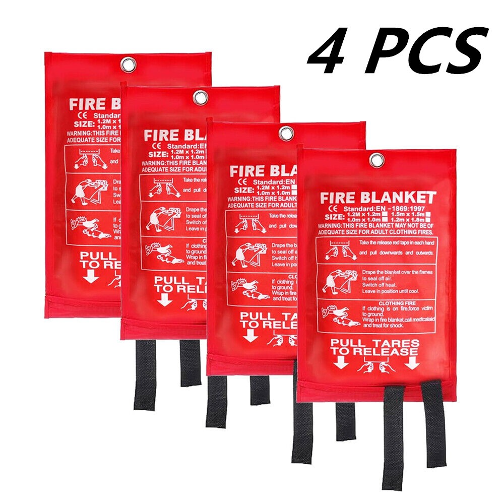 4 Packs Emergency Fire Blanket 39'' x 39'' Easy to Carry 100% Fiberglass Fabric