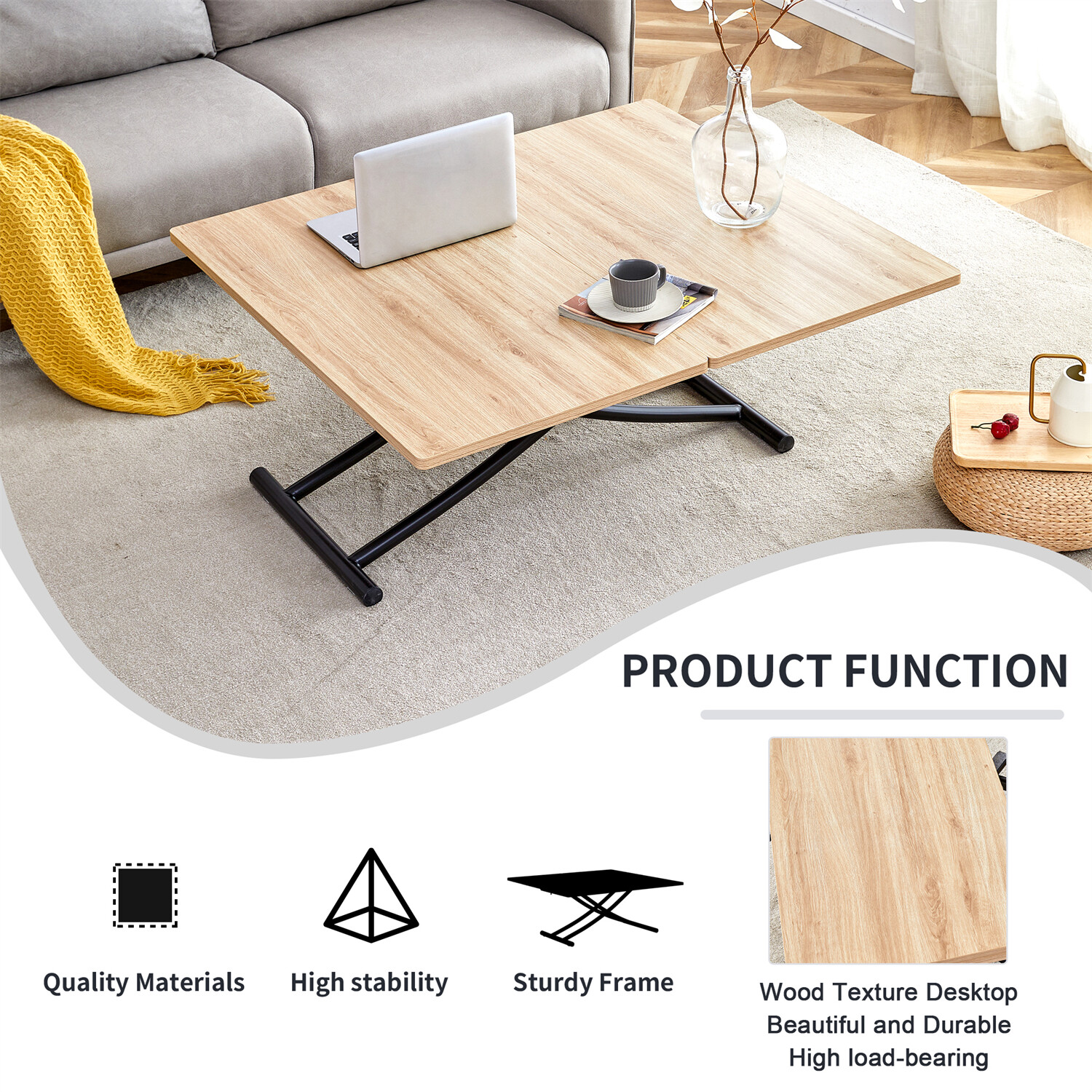 Modern Dining Table Wood Table Kitchen Dining Table with Metal Legs For 4 Person