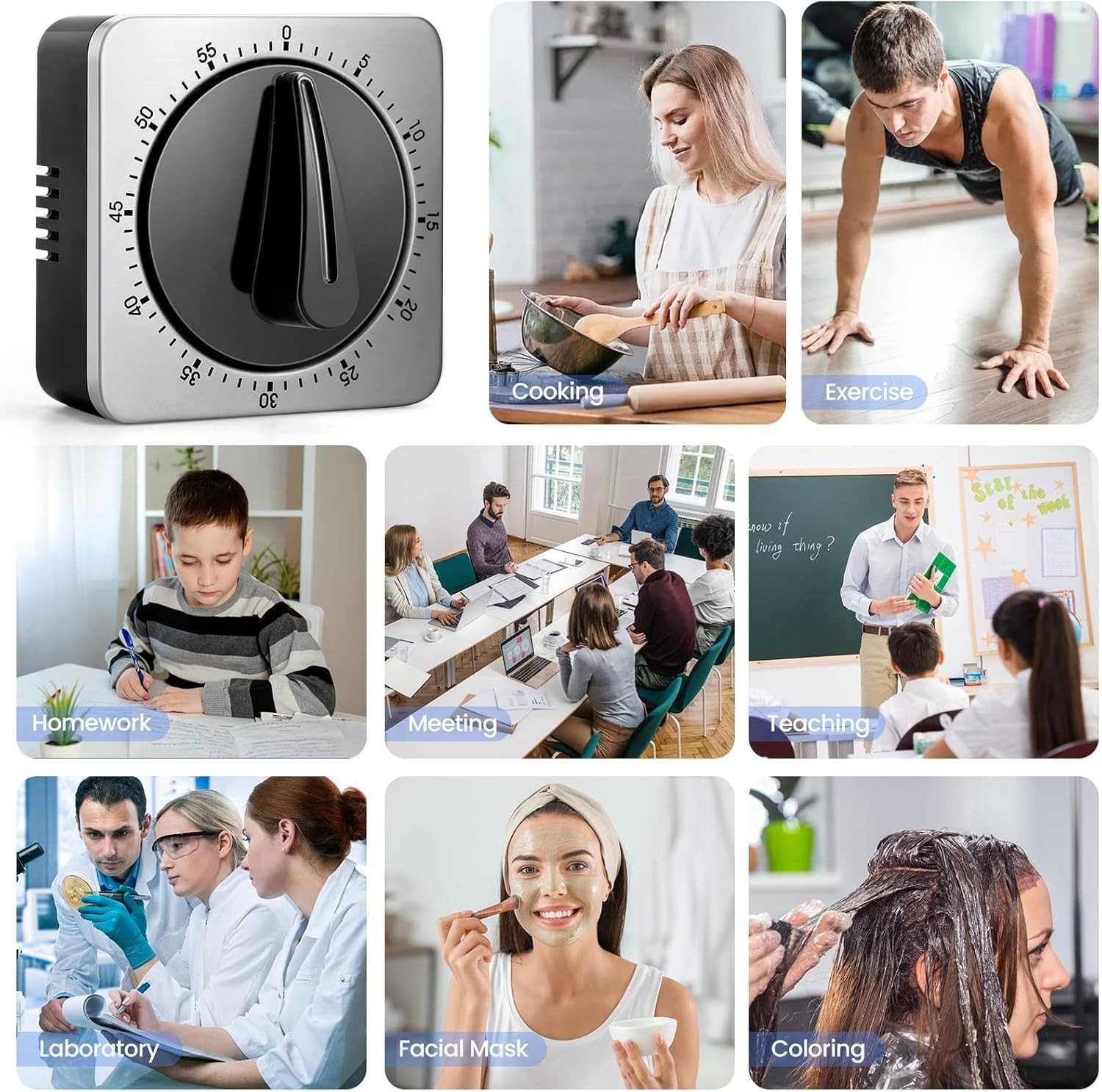 Mechanical Kitchen Timer Magnetic Stainless Steel Visual Countdown Cooking Alarm