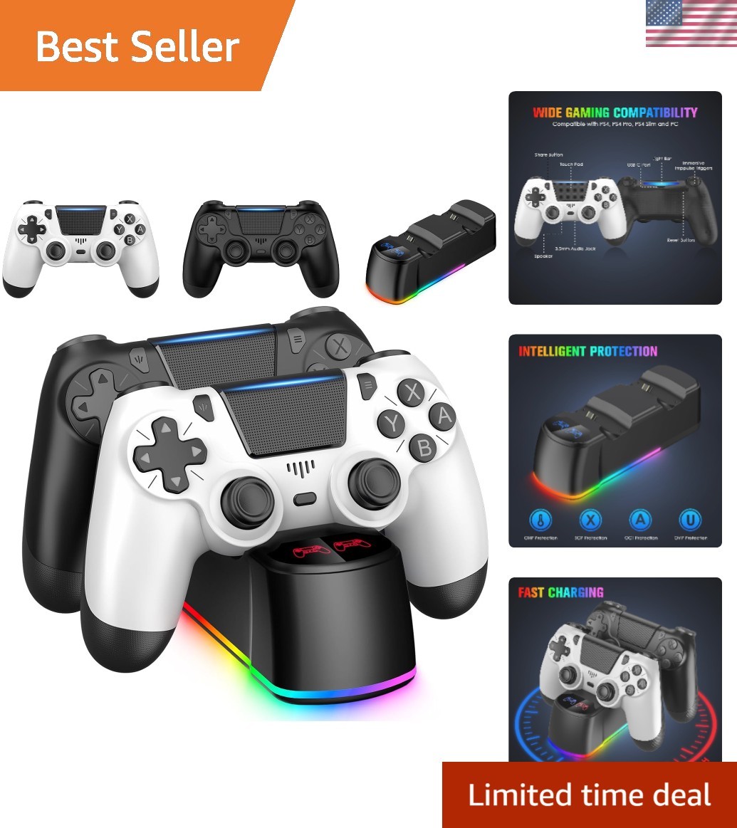 2 Pack Wireless PS4 Controllers with LED Charging Dock - Ultimate Gaming Upgrade