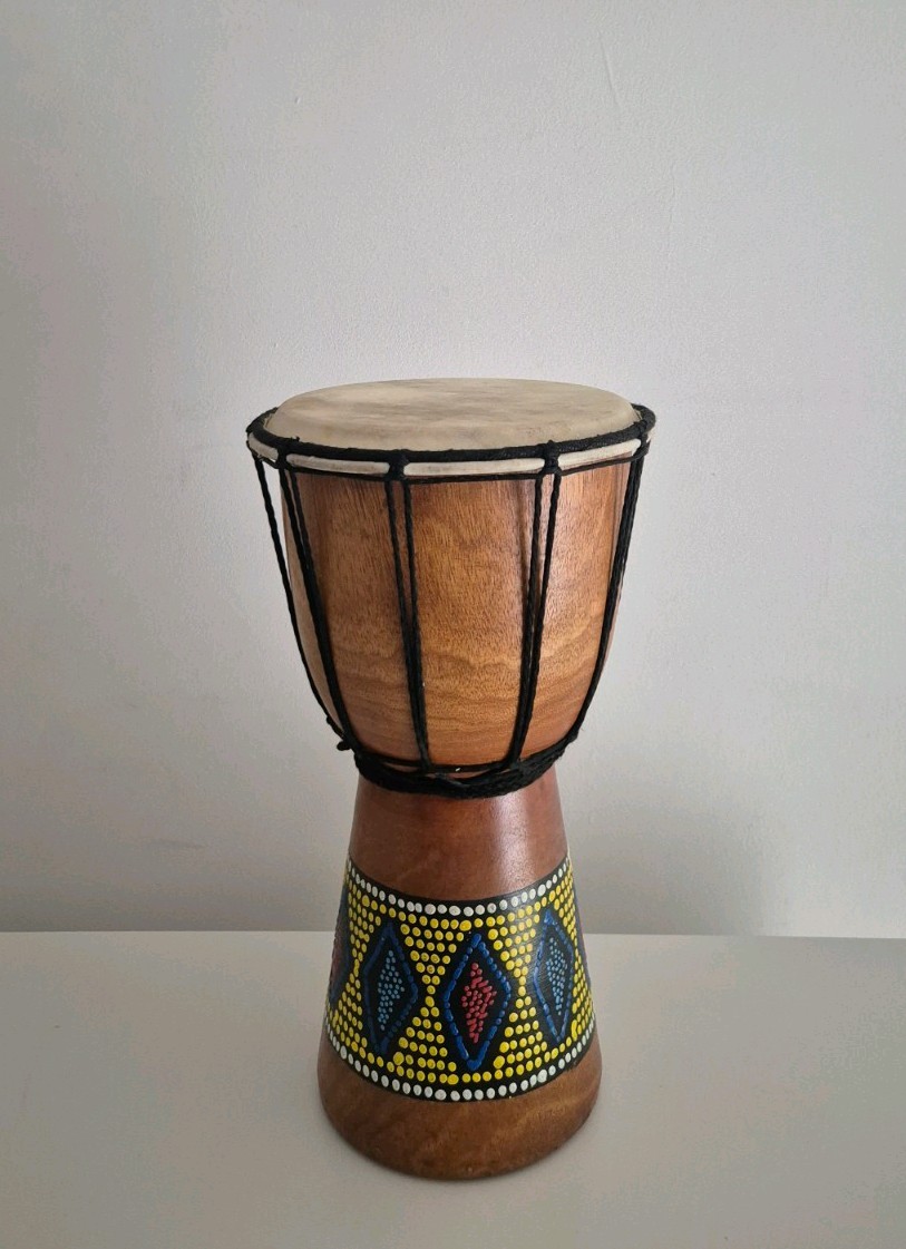 African Djembe Drum 30cm Hand Carved Wooden Rope Tuned Traditional Drum