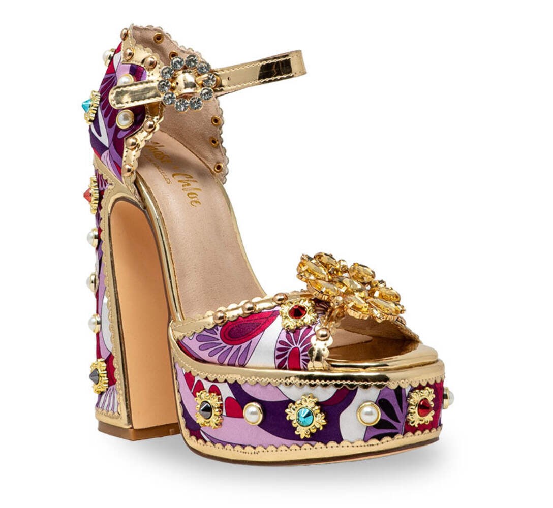 Women's Royal-1 Dazzling Multi Color Jeweled Sandals Platform Chunky Block High