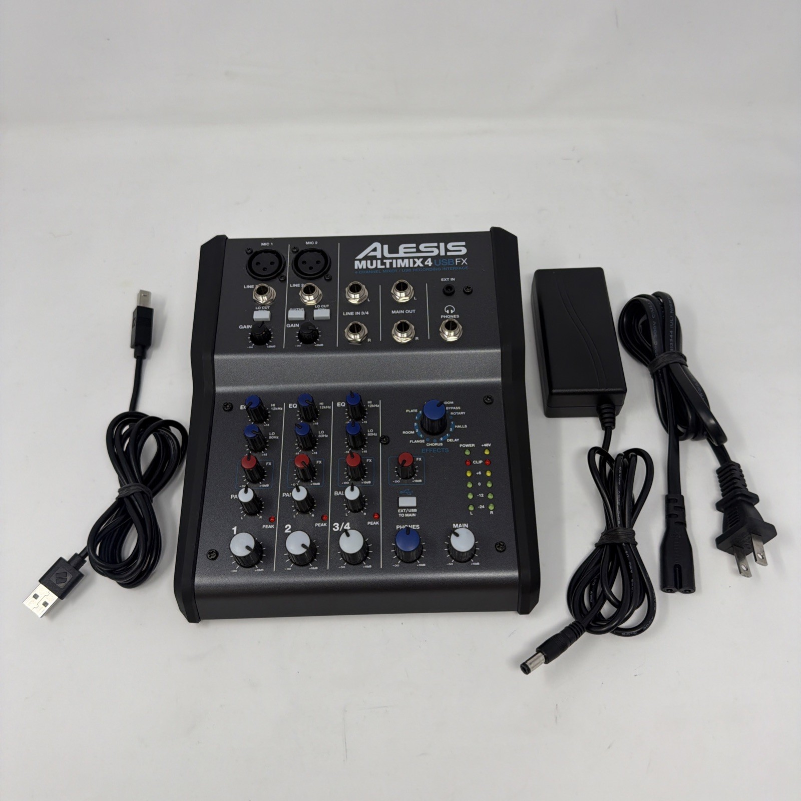 Alesis MultiMix 4 USB FX – 4-Channel Mixer w/ Effects + Power Supply