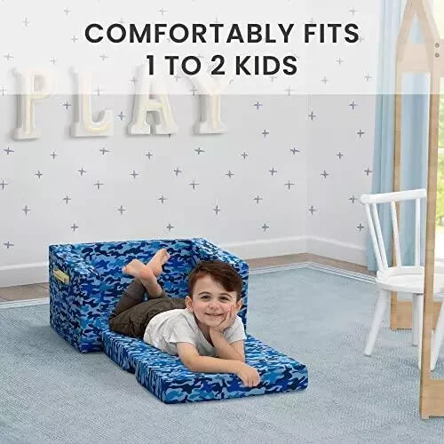 Delta Children Cozee 2-in-1 Convertible Sofa to Lounger Flip Out Chair Blue Camo