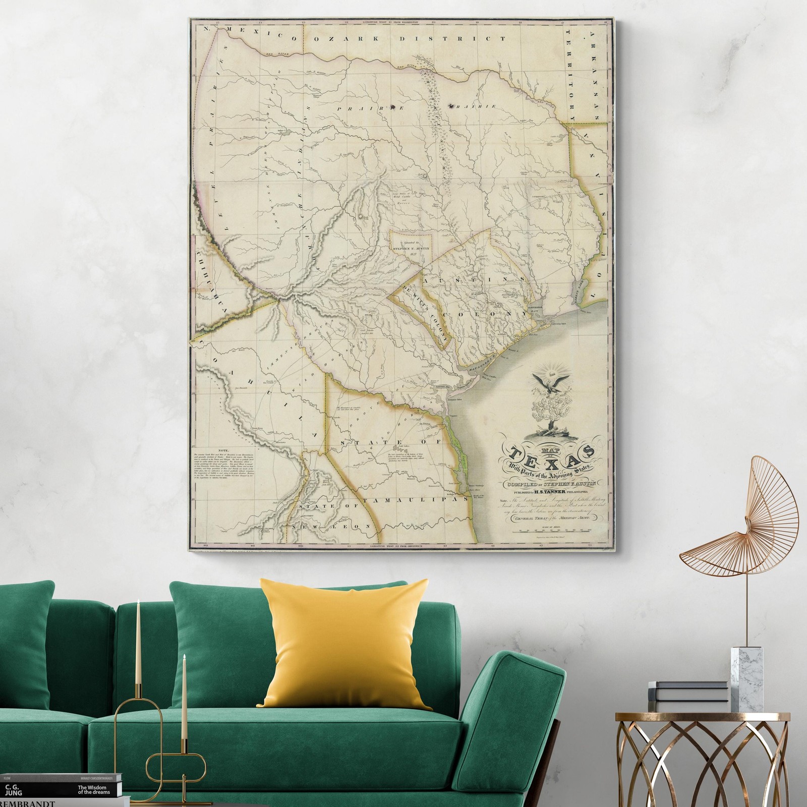 1830 Stephen F. Austin Map of Texas – Early Settlements & Land Grants