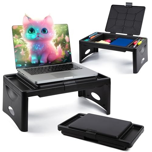 Foldable Lap Desk - 9.75x12 In - Plastic - 2 Accessory Pockets & Black