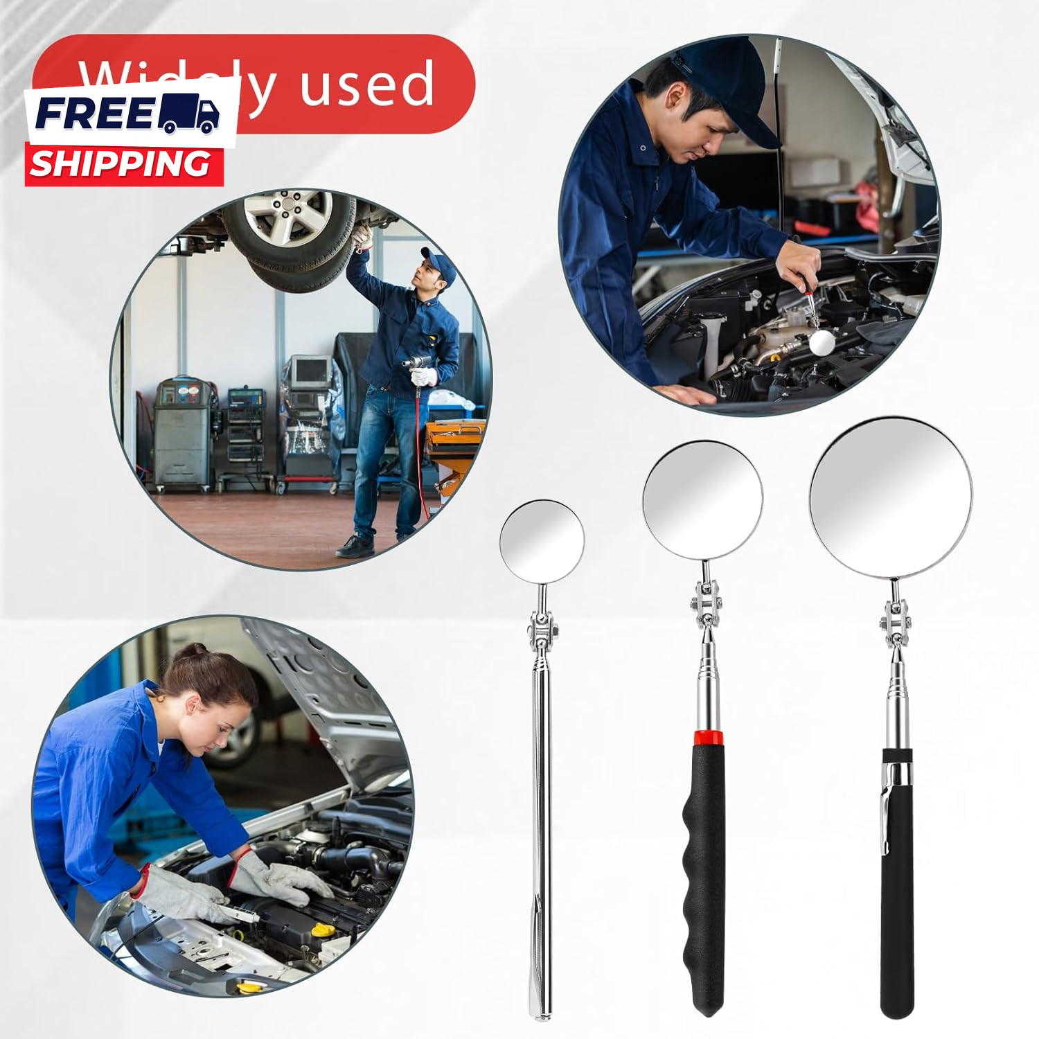 3 Pack Telescoping Inspection Mirror Extendable Mechanic Mirror round Mirror