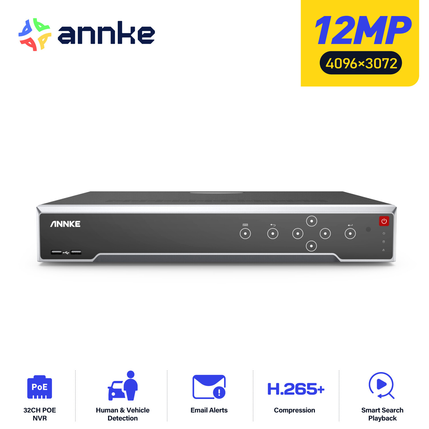 ANNKE 12MP 32CH NVR 16CH POE Security Recorder IP Network AI Human Facial Detect