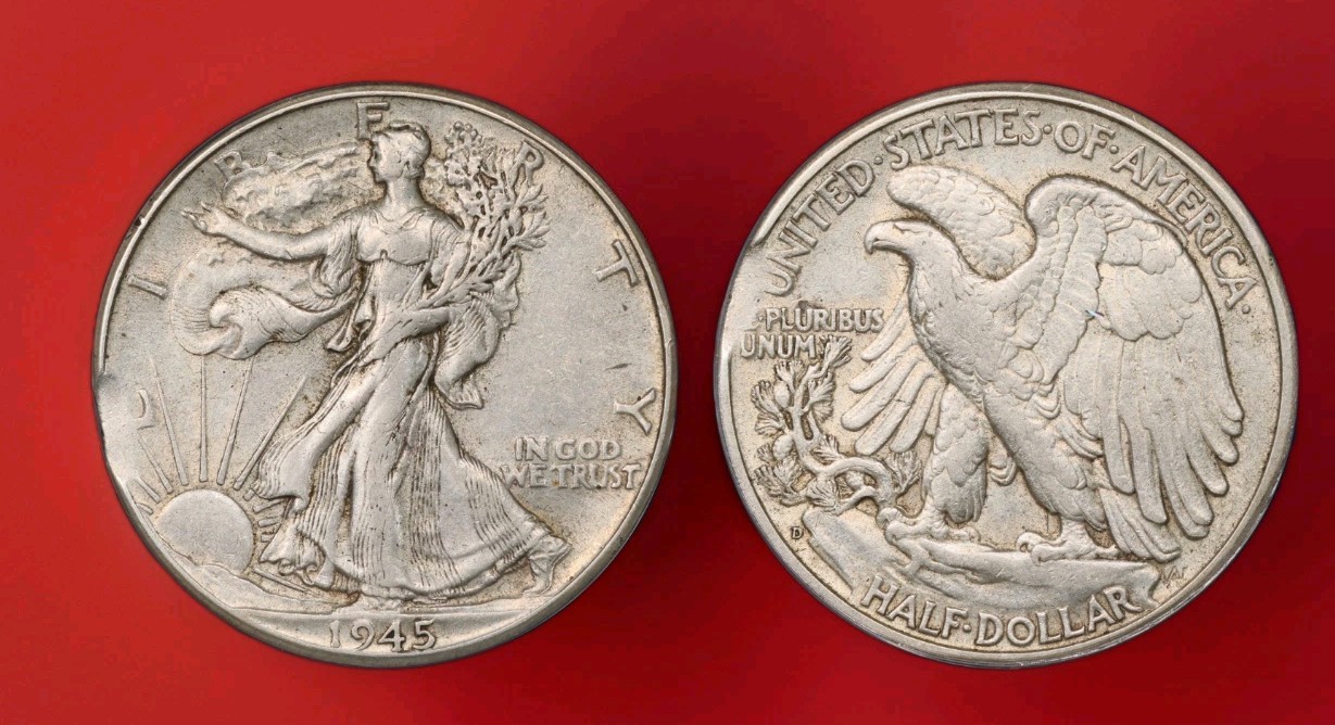 Mint Error 1945-D Walking Liberty Half Dollar Curved Clip ANACS AU-50