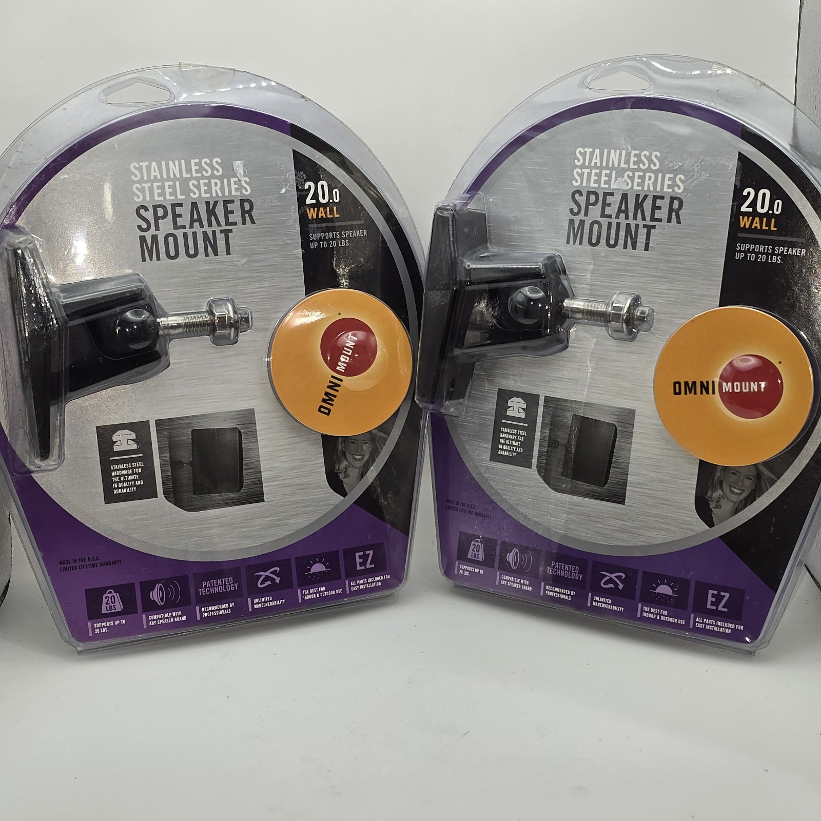 2 - OmniMount 20.0 Wall Speaker Mount Black Stainless Steel 20 lb NEW