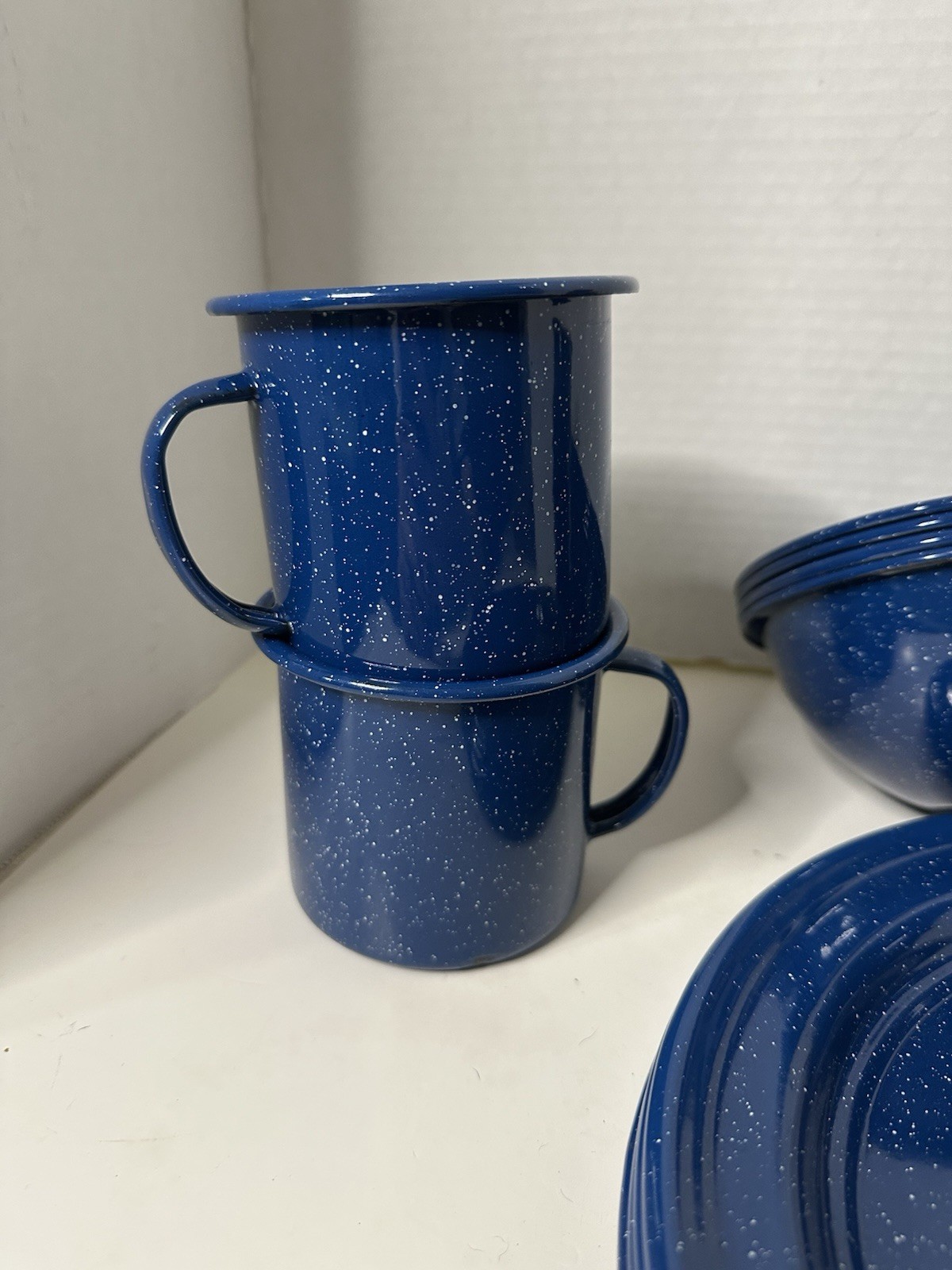 Speckled Blue Enamelware 12-Piece Dining Set for Camping
