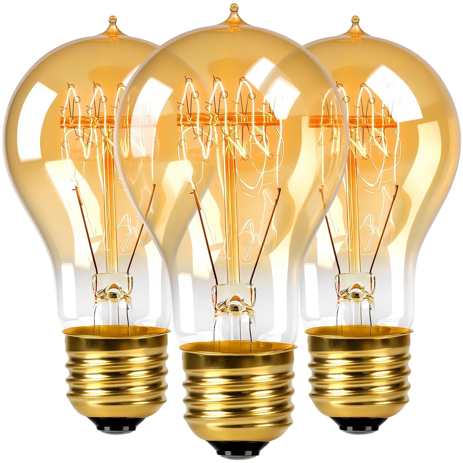 COLWATT 3 Pack A19 Edison Light Bulbs 60W, Warm Amber, 60w-3PCS, Amber