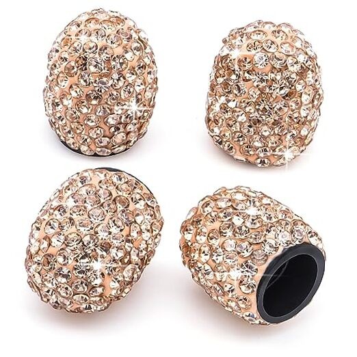 4PCS Bling Crystal Diamond Tire Stem Valve Caps, Dustproof Car 4 pcs Rose Gold
