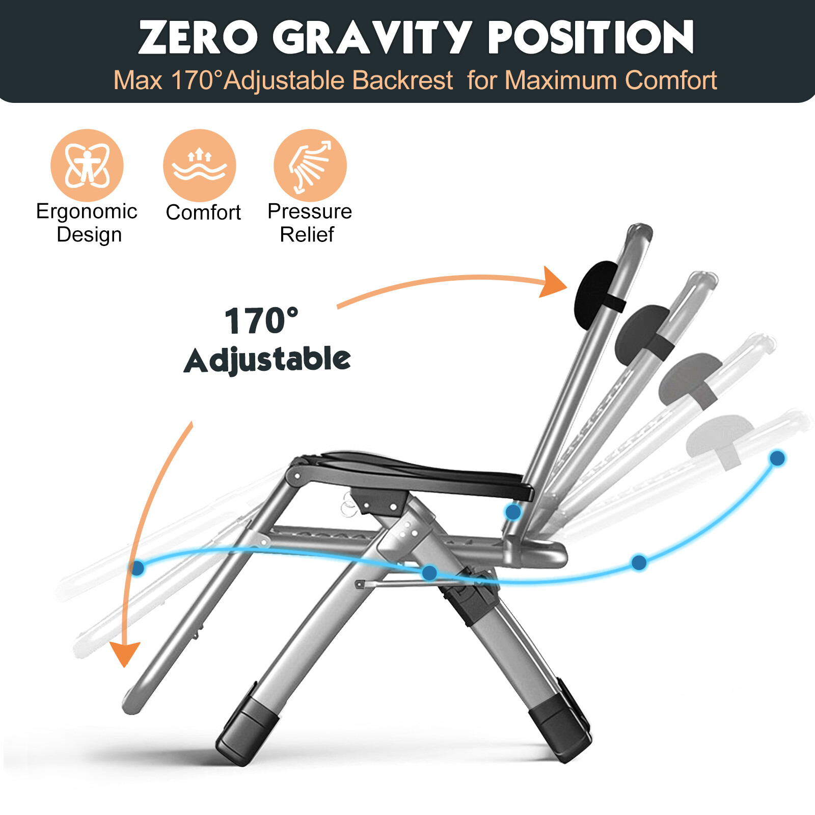 NAIZEA Zero Gravity Chair Set of 2 With Armrest Mat Reclining Lounge Patio Chair