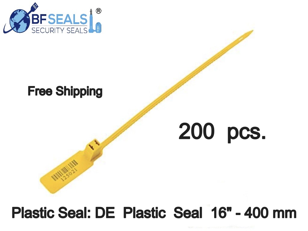 Plastic Seal DE, 200 pcs, 16" Numbered, Barcode, Elecgand Yellow color.