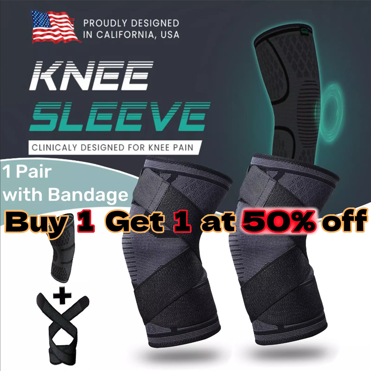 2 Knee Brace Sleeve Compression Support Sport Gym Joint Pain Arthritis Relief