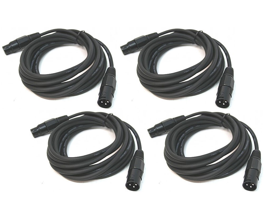 (4) DJ Pro Lighting 15 Foot 3 Pin Male to Female Light Fixture DMX Cable Package