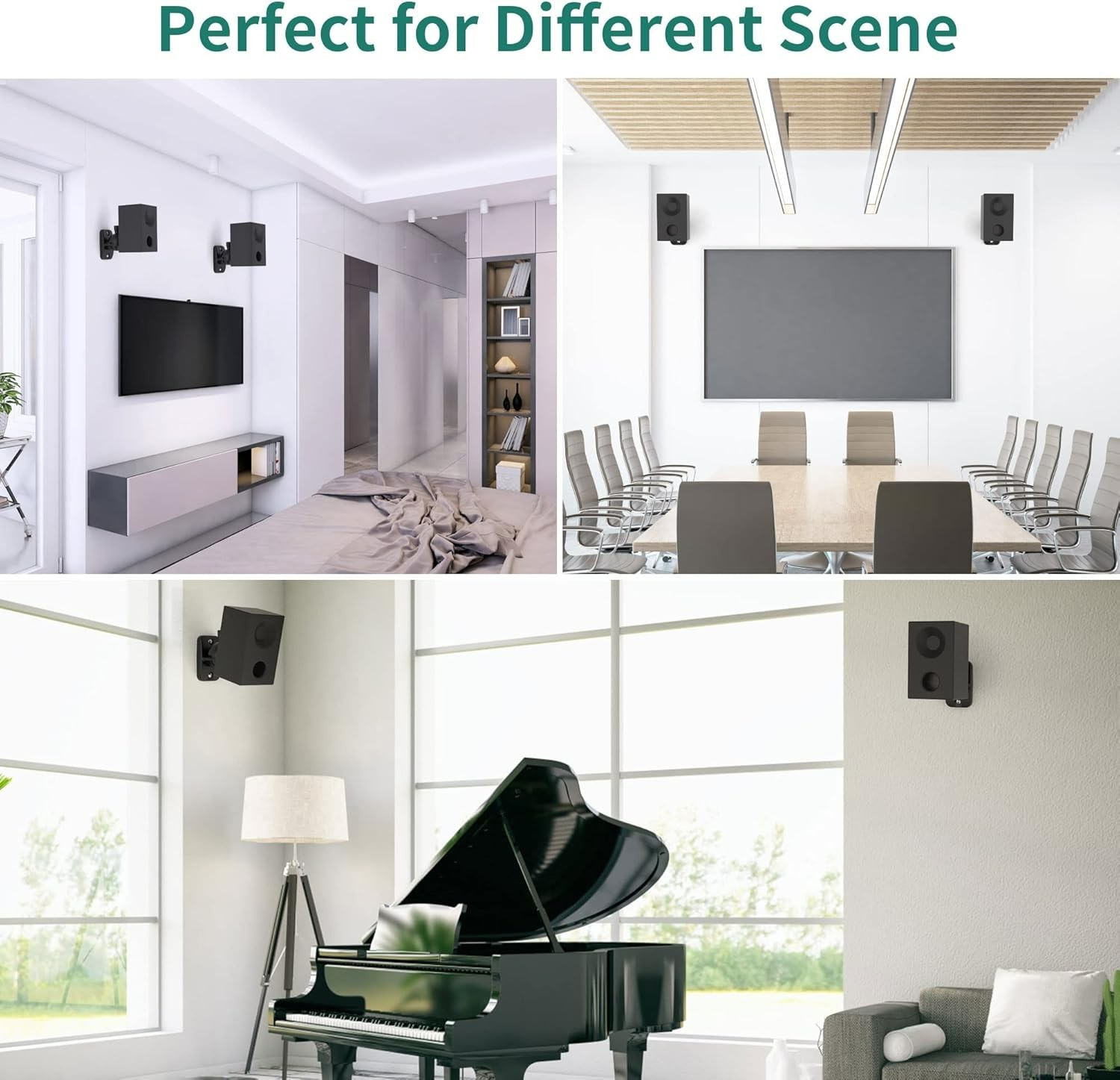 Sturdy Wall Mount Brackets for Bookshelf Speakers - 2-Pack, Adjustable, Black