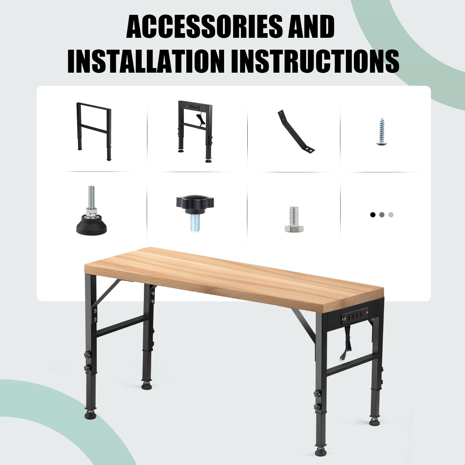 19.6-Inch Depth Workbench Frame, Height Adjustable 28.5" to 33.8",Set of 4 Me...