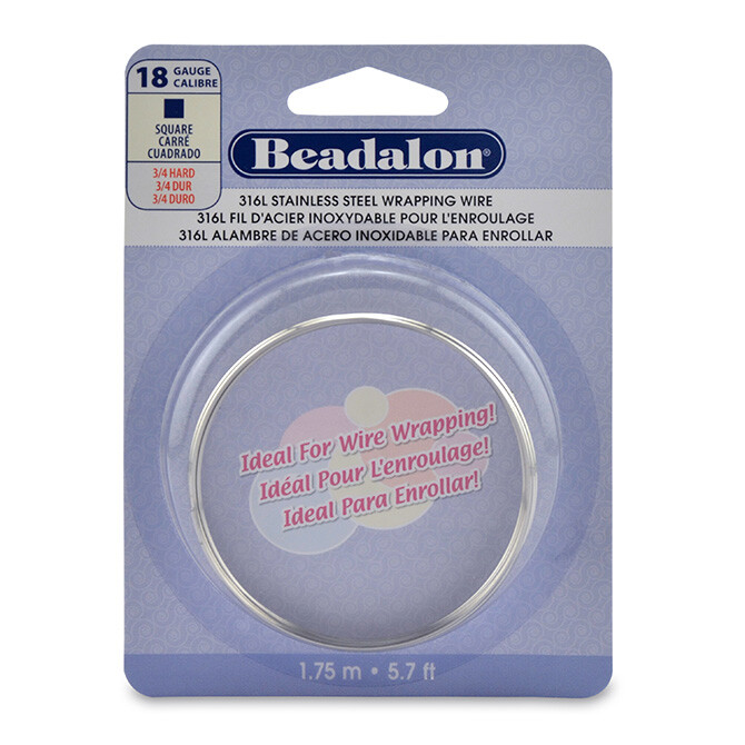 Beadalon® 316L Stainless Steel Wrapping Wire, Square, Choose Gauge and Length