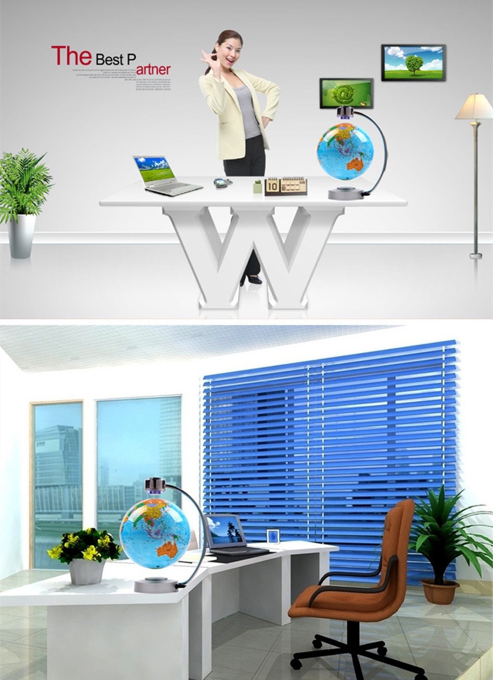 Magnetic Levitation Floating Globe 8'' Levitation Rotating Ball LED Illuminat...