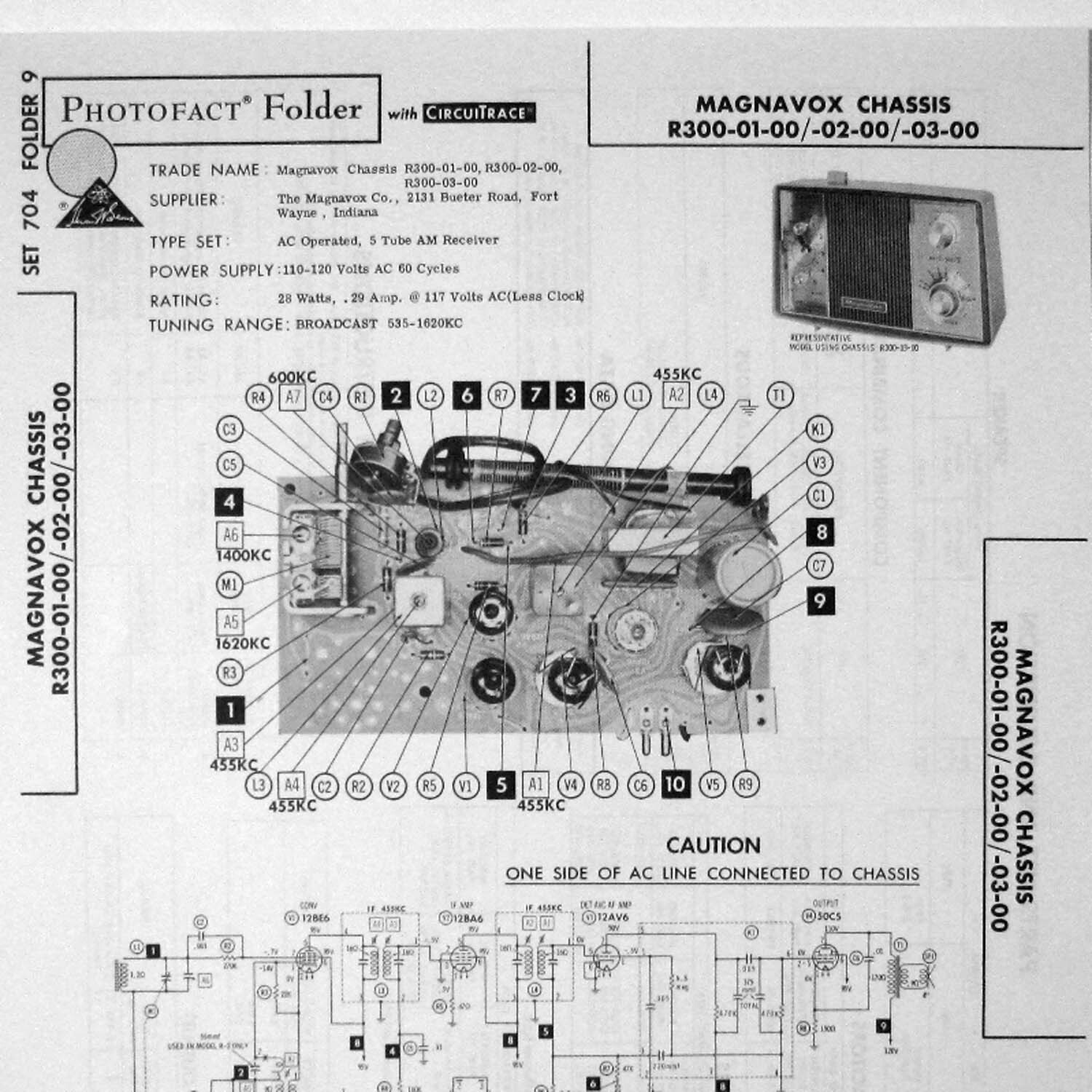 Magnavox Chassis R300-01-00 -02-00 -03-00 AM Radio - SAMS Photofact ™ 1964 - New