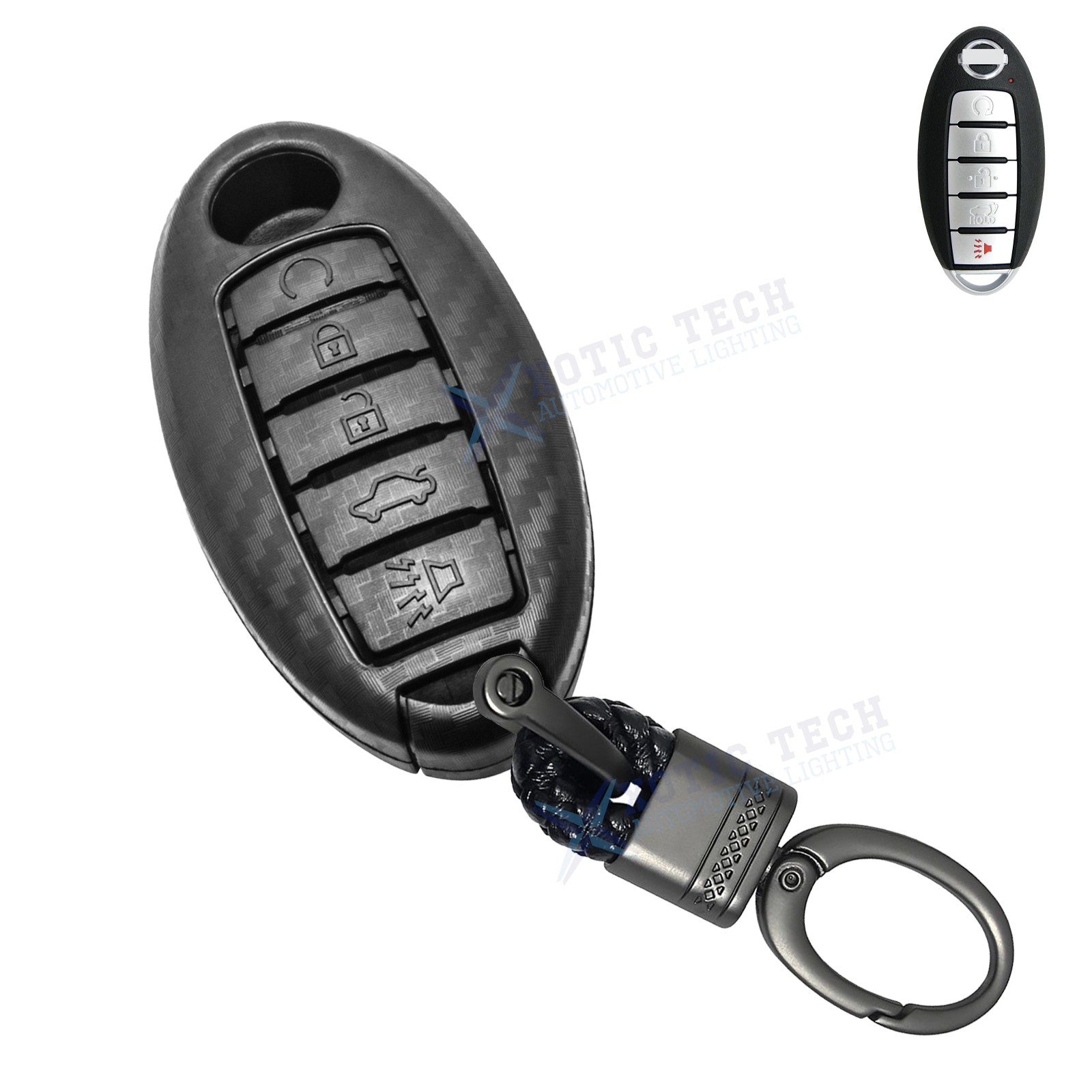 Carbon Fiber Style Smart Key Fob Case Cover Holder Keychain for Nissan Infiniti